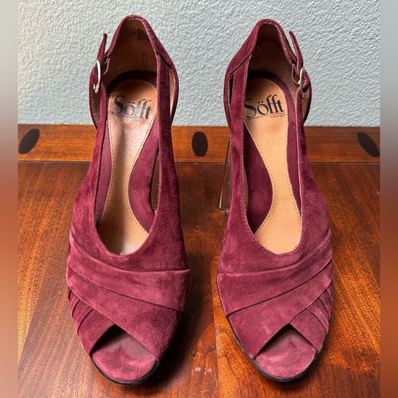 Vintage Sofft Women’s Burgundy Suede Open Peep Toe Heels Sandals Size 6.5 Pumps - Picture 6 of 11